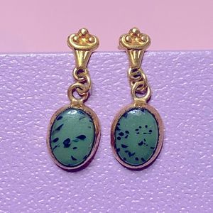 💛 Vintage 14k Yellow Gold Jade Drop Earrings